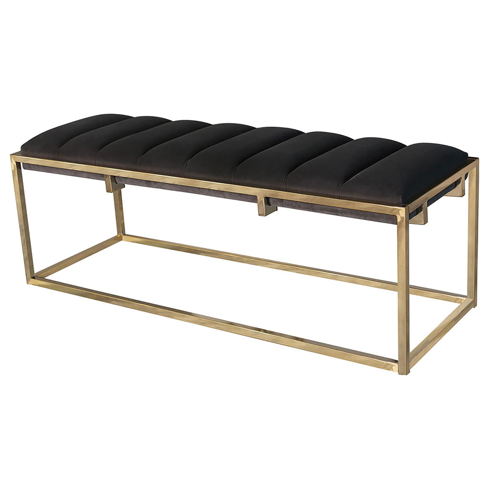 English Elm Dark Velvet Tufted Bench with Gold Metal Base, Mid-Century Glam 48" Seating, Channel-Back Accent B062P153580