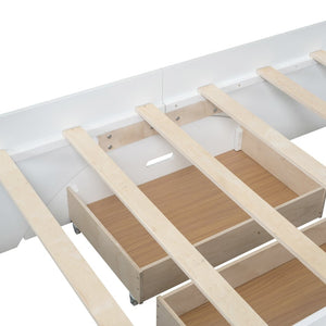 English Elm Wood Twin Platform Bed with Bookcase Headboard Storage Drawers Cottage Pine Frame WF313560AAK