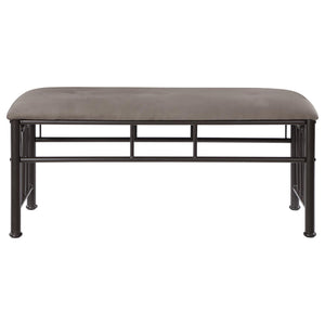 English Elm Brown Vintage-Inspired Microsuede Bench with Dark Bronze Metal Frame, Durable Chic Seating for Bedroom Guests B062P153579