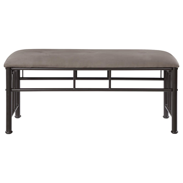 English Elm Brown Vintage-Inspired Microsuede Bench with Dark Bronze Metal Frame, Durable Chic Seating for Bedroom Guests B062P153579