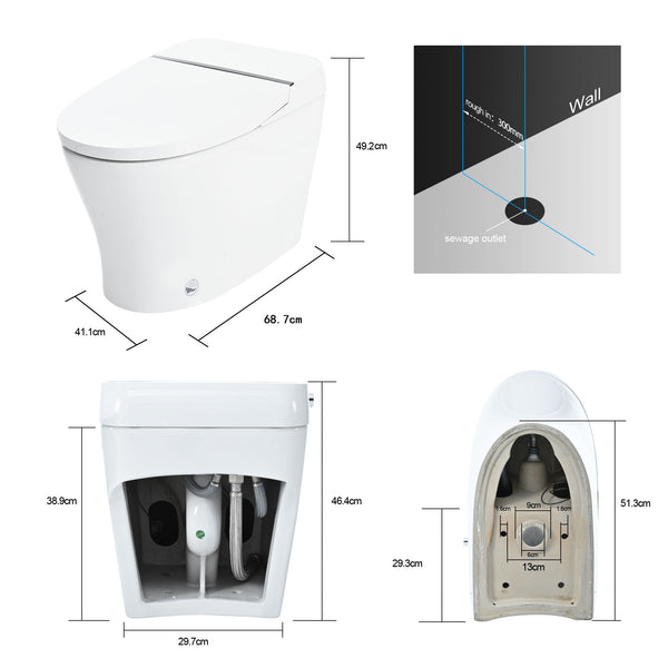 English Elm Smart Toilet Bidet Combo Compact Tankless Dual-Flush 1/1.28 GPF Foot-Sensor LED Night Light Soft-Close WF314231AAA