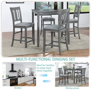 English Elm 5 Piece Counter-Height Dining Set - Modern Farmhouse Square Table & 4 Upholstered Chairs, Gray W1998S00031