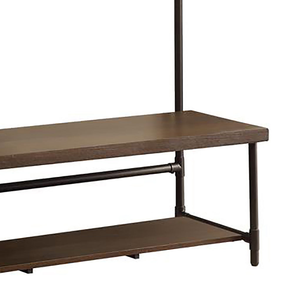 English Elm Chestnut Industrial Hall Tree with Bench Storage, 5 Coat Hooks, Reclaimed Wood Look & Metal Pipe Frame B062P153577