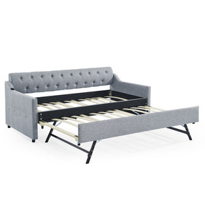 English Elm Twin Size Upholstered Daybed With Erectable Trundle, Usb Charging & Modern Linen Grey Design W1413S00026-GIGA