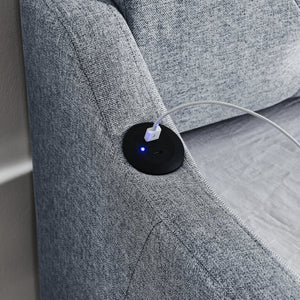 English Elm Twin Size Upholstered Daybed With Erectable Trundle, Usb Charging & Modern Linen Grey Design W1413S00026-GIGA