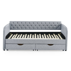 English Elm Twin Size Upholstery Daybed With Trundle, Storage Drawers & Pocket - Stylish, Space-Saving Solution! W1413S00023-GIGA