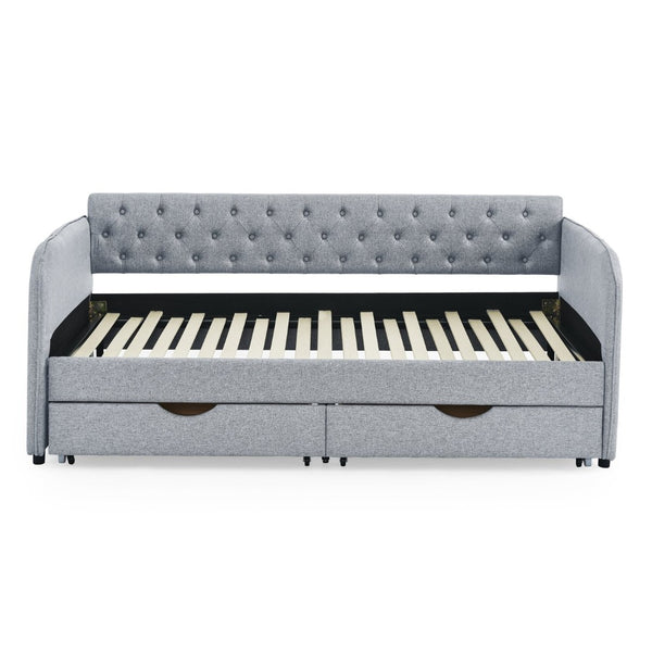 English Elm Twin Size Upholstery Daybed With Trundle, Storage Drawers & Pocket - Stylish, Space-Saving Solution! W1413S00023-GIGA