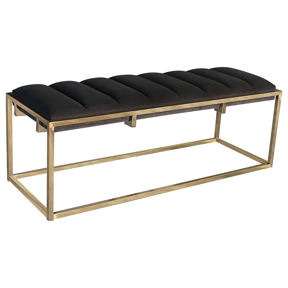 English Elm Dark Velvet Tufted Bench with Gold Metal Base, Mid-Century Glam 48" Seating, Channel-Back Accent B062P153580