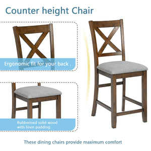 English Elm 5 Piece Dining Table Set - Stylish Counter Height Square Table With 4 Upholstered Chairs For Small Spaces W1998S00032