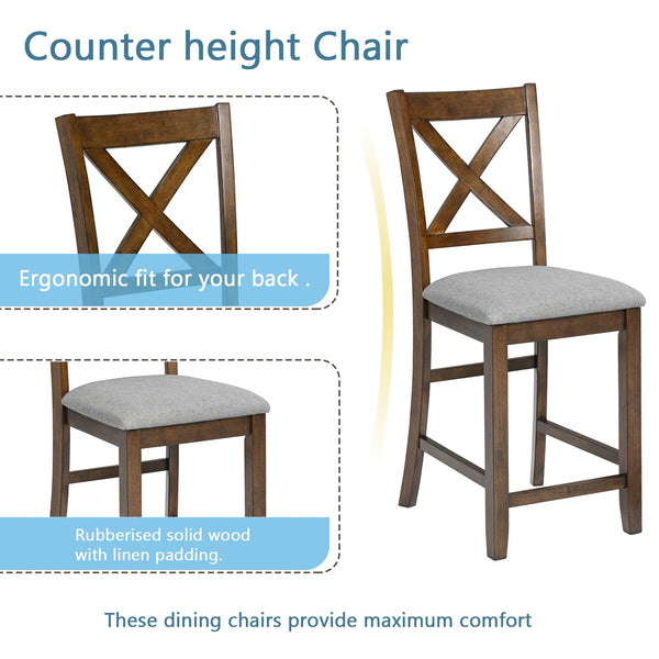 English Elm 5 Piece Dining Table Set - Stylish Counter Height Square Table With 4 Upholstered Chairs For Small Spaces W1998S00032