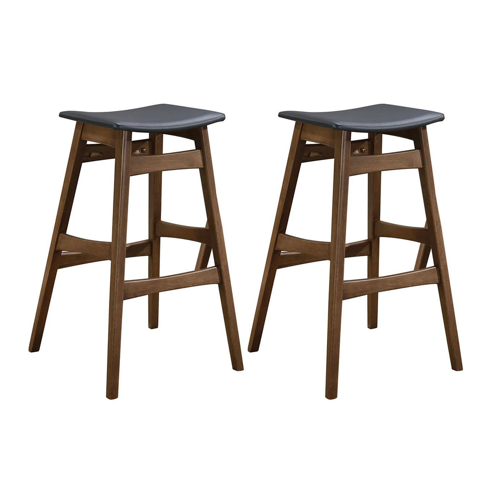 English Elm Dark Grey Mid-Century Bar Stools Set of 2 — Compact Natural Walnut Seats, Tapered Legs, Stylish Durable Finish B062P153518