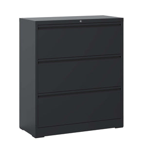 English Elm Lateral File Cabinet 3 Drawer, Black Filing Cabinet With Lock, Lockable File Cabinet For Home Office, Locking Metal File Cabinet For Legal/Letter/A4/F4 Size