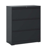 Black 3-Drawer Lateral File Cabinet with Lock for Home Office, Legal/Letter/A4/F4 Size