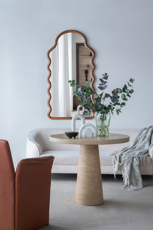 English Elm 36x36x30" Round Pedestal Dining Table Matte Magnesium Build Seats Four Compact Spaces Cream W2078S00005