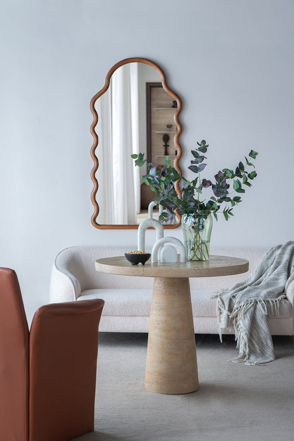 English Elm 36x36x30" Round Pedestal Dining Table Matte Magnesium Build Seats Four Compact Spaces Cream W2078S00005