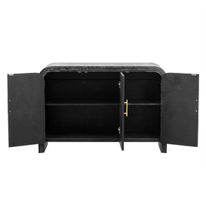 English Elm Trexm Retro Curved Buffet with Gold Pulls Antique Finish Wood Grain Dining Storage WF317093AAB