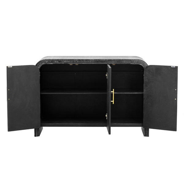 English Elm Trexm Retro Curved Buffet with Gold Pulls Antique Finish Wood Grain Dining Storage WF317093AAB