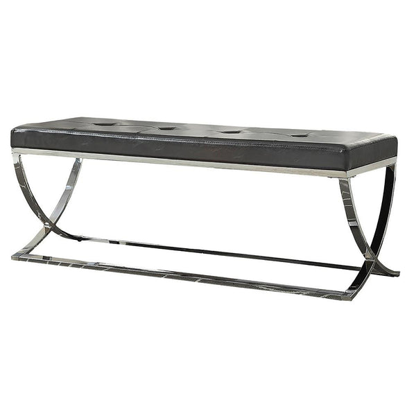 English Elm Black Curve-Leg Bench with Chrome Curved Legs and Black Leatherette Seat for Modern Minimalist Style B062P153582