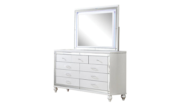 English Elm Sterling Glamour Elegance 6-Drawer White Dresser with Diamond Pulls, Mirror-Accented Frame, Wood Top 808857548733