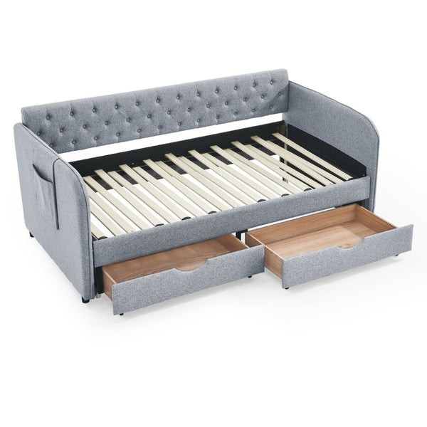 English Elm Twin Size Upholstery Daybed With Trundle, Storage Drawers & Pocket - Stylish, Space-Saving Solution! W1413S00023-GIGA