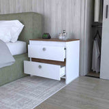 English Elm Nightstand Dreams, Two Drawers, White / Dark Brown Finish