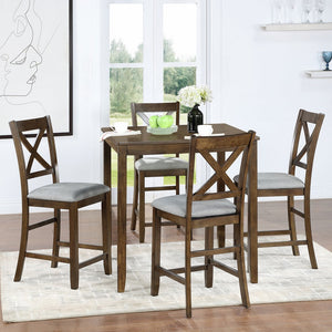 English Elm 5 Piece Dining Table Set - Stylish Counter Height Square Table With 4 Upholstered Chairs For Small Spaces W1998S00032