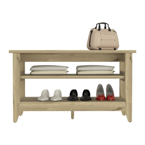 English Elm Misuri Light Oak Storage Bench with 2 Open Shelves, 43.3" Top, Spacious Shoe Organizer, Beige B20091960