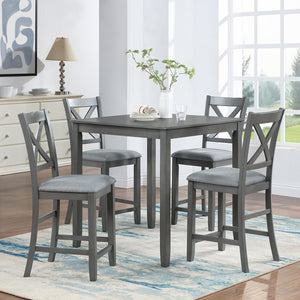 English Elm 5 Piece Dining Table Set - Modern Counter Height Square Table & 4 Upholstered Chairs For Small Spaces W1998S00028