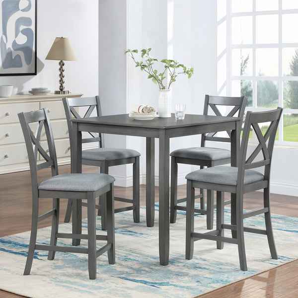 English Elm 5 Piece Dining Table Set - Modern Counter Height Square Table & 4 Upholstered Chairs For Small Spaces W1998S00028