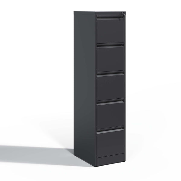 English Elm 5 Drawer Metal File Cabinet with Lock, Heavy-Duty Steel, Full-Extension Drawers, Anti-Tilt Safety System Black T2398P154423
