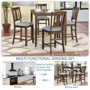 English Elm 5 Piece Dining Table Set - Stylish Counter Height Square Table & 4 Upholstered Chairs For Small Spaces W1998S00035