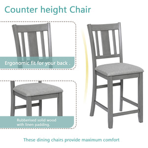English Elm 5 Piece Counter-Height Dining Set - Modern Farmhouse Square Table & 4 Upholstered Chairs, Gray W1998S00031
