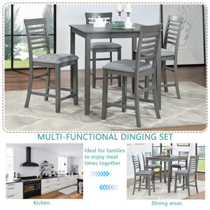 English Elm 5 Piece Dining Table Set - Modern Counter Height Square Table With 4 Upholstered Chairs, Gray Finish W1998S00029