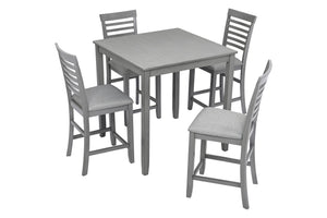 English Elm 5 Piece Dining Table Set - Modern Counter Height Square Table With 4 Upholstered Chairs, Gray Finish W1998S00029