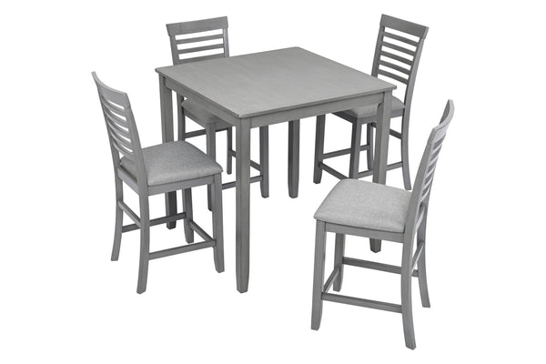 English Elm 5 Piece Dining Table Set - Modern Counter Height Square Table With 4 Upholstered Chairs, Gray Finish W1998S00029