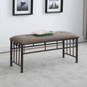 English Elm Brown Vintage-Inspired Microsuede Bench with Dark Bronze Metal Frame, Durable Chic Seating for Bedroom Guests B062P153579