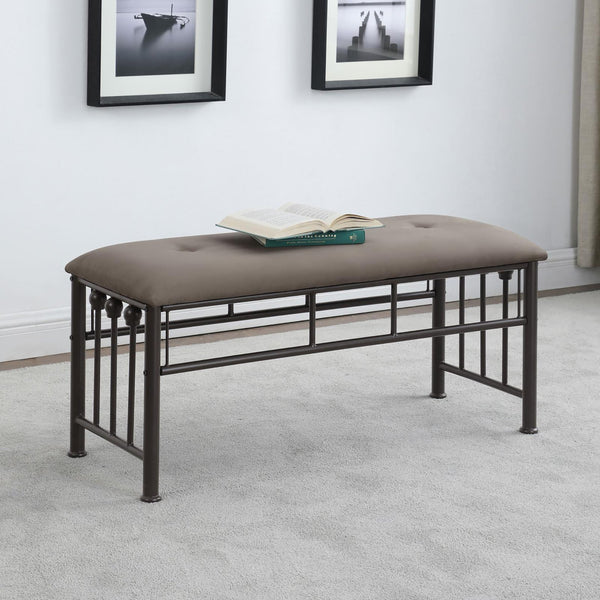 English Elm Brown Vintage-Inspired Microsuede Bench with Dark Bronze Metal Frame, Durable Chic Seating for Bedroom Guests B062P153579