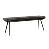 Espresso Tufted Leather Bench with Black Metal Legs - Industrial Modern Farmhouse Seating, 54