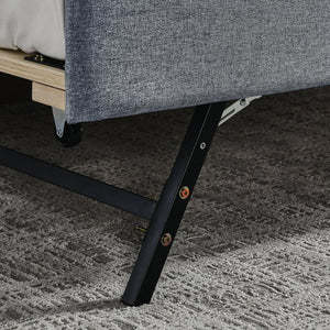 English Elm Twin Size Upholstered Daybed With Erectable Trundle, Usb Charging & Modern Linen Grey Design W1413S00026-GIGA