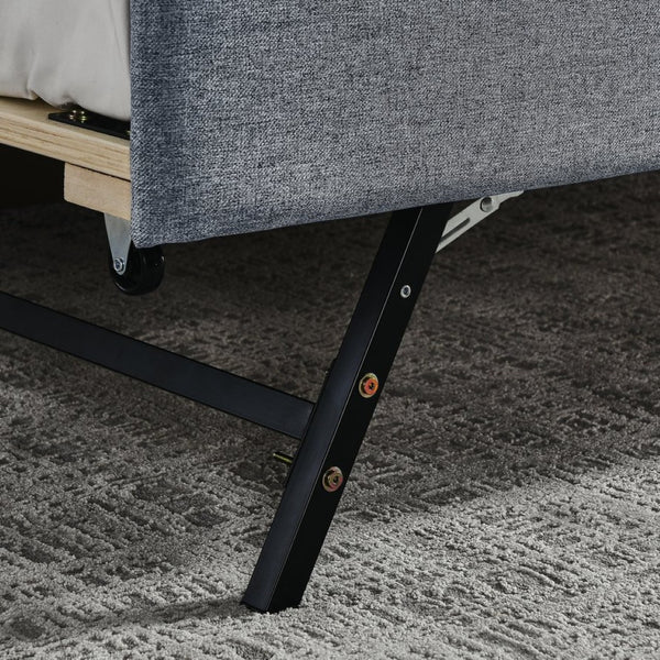 English Elm Twin Size Upholstered Daybed With Erectable Trundle, Usb Charging & Modern Linen Grey Design W1413S00026-GIGA