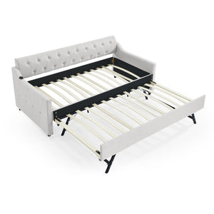 English Elm Twin Size Upholstery Daybed With Erectable Trundle And Usb Charging - Modern, Stylish, Space-Saving Solution W1413S00027-GIGA