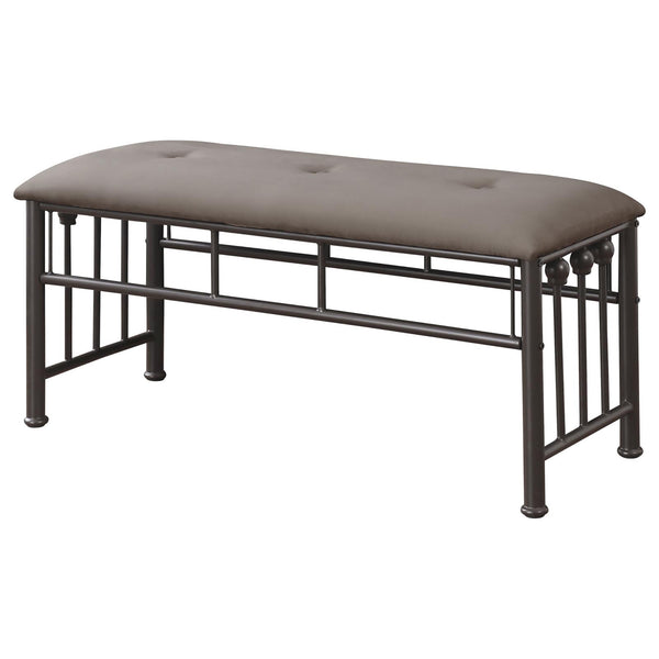 English Elm Brown Vintage-Inspired Microsuede Bench with Dark Bronze Metal Frame, Durable Chic Seating for Bedroom Guests B062P153579