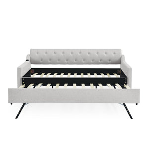 English Elm Twin Size Upholstery Daybed With Erectable Trundle And Usb Charging - Modern, Stylish, Space-Saving Solution W1413S00027-GIGA