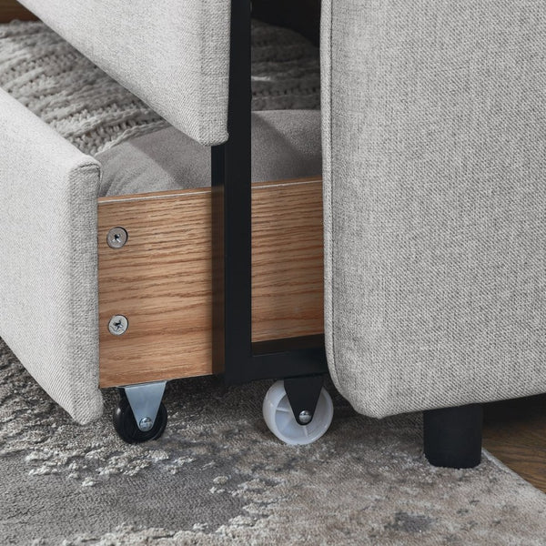 English Elm Twin Size Upholstered Daybed With Trundle, Two Storage Drawers, Modern Linen Beige Design For Any Room W1413S00024-GIGA