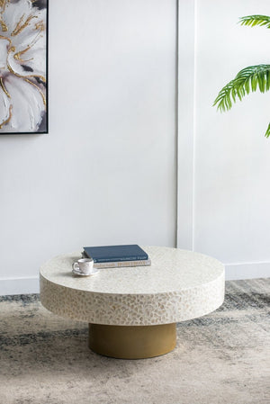 English Elm 35x35x16" Capiz Shell Inlay Square Coffee Table with Iridescent Vine Top Gold Base W2078P154260