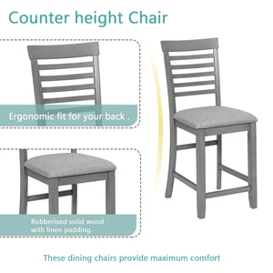 English Elm 5 Piece Dining Table Set - Modern Counter Height Square Table With 4 Upholstered Chairs, Gray Finish W1998S00029