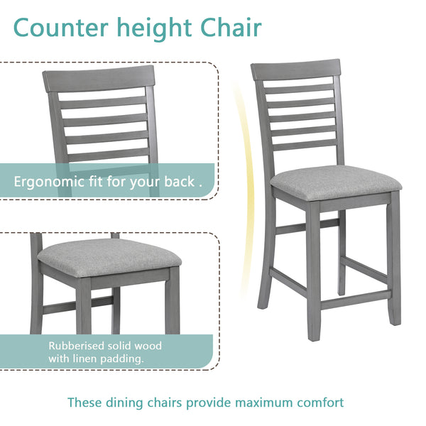 English Elm 5 Piece Dining Table Set - Modern Counter Height Square Table With 4 Upholstered Chairs, Gray Finish W1998S00029