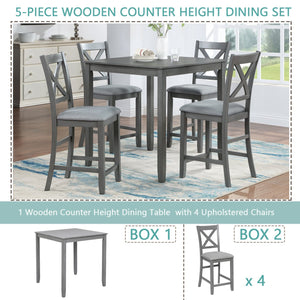 English Elm 5 Piece Dining Table Set - Modern Counter Height Square Table & 4 Upholstered Chairs For Small Spaces W1998S00028