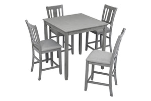English Elm 5 Piece Counter-Height Dining Set - Modern Farmhouse Square Table & 4 Upholstered Chairs, Gray W1998S00031