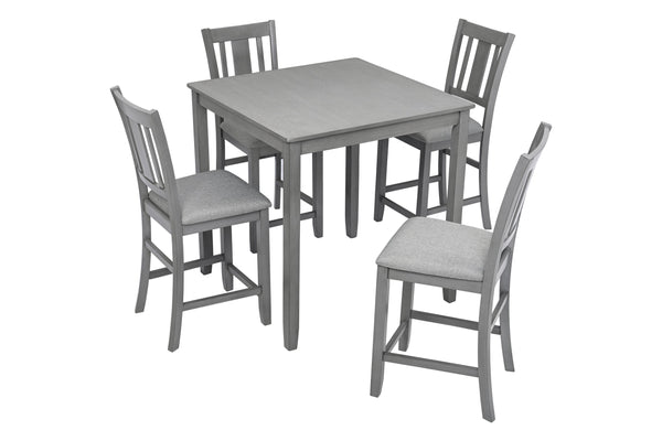 English Elm 5 Piece Counter-Height Dining Set - Modern Farmhouse Square Table & 4 Upholstered Chairs, Gray W1998S00031